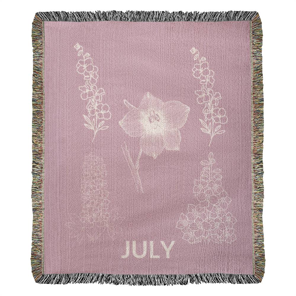 Rose - July - Larkspur Heirloom Birth Month Flower Woven Blanket