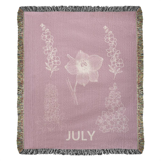 Rose - July - Larkspur Heirloom Birth Month Flower Woven Blanket