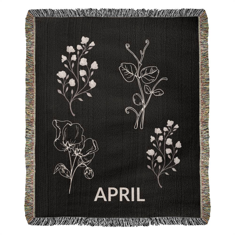 Black - April - Sweet Pea Heirloom Birth Month Flower Woven Blanket