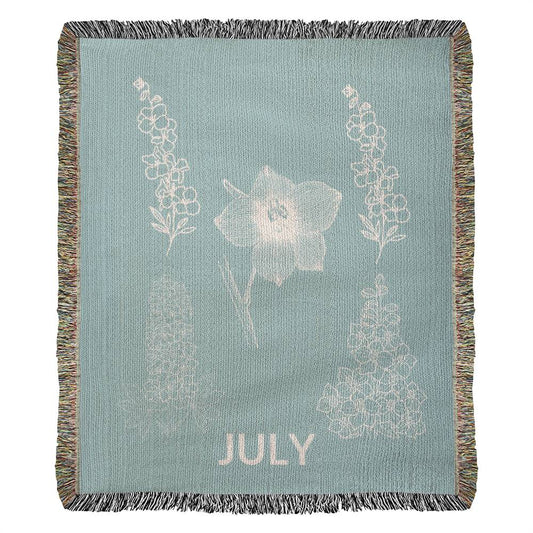 Aqua - July - Larkspur Heirloom Birth Month Flower Woven Blanket