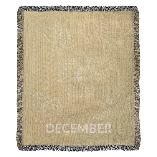 Yellow - December - Poinsettia Heirloom Birth Month Flower Woven Blanket