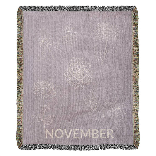 Plum - November - Chrysanthemum Heirloom Birth Month Flower Woven Blanket