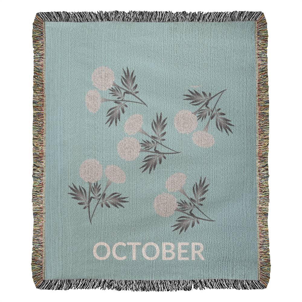 Aqua - October - Marigold Heirloom Birth Month Flower Woven Blanket