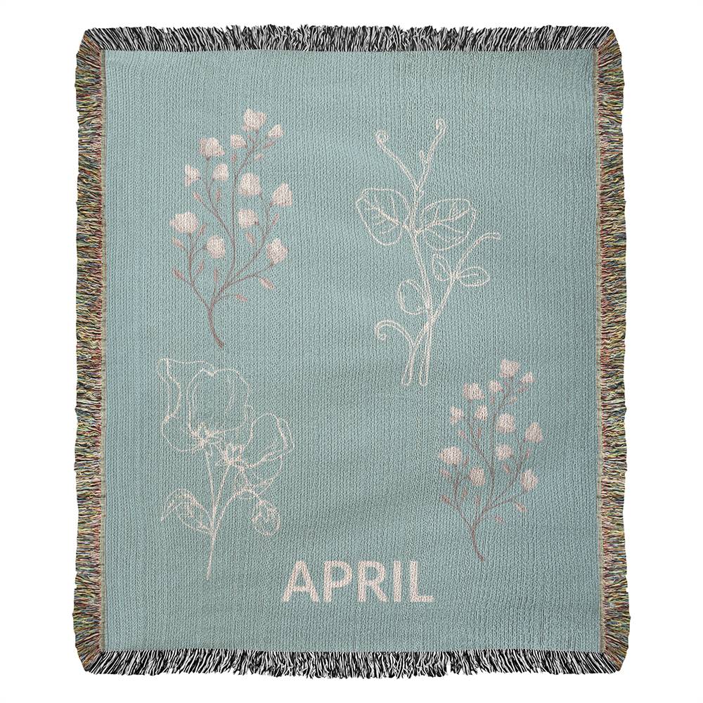 Aqua - April - Sweet Pea Heirloom Birth Month Flower Woven Blanket