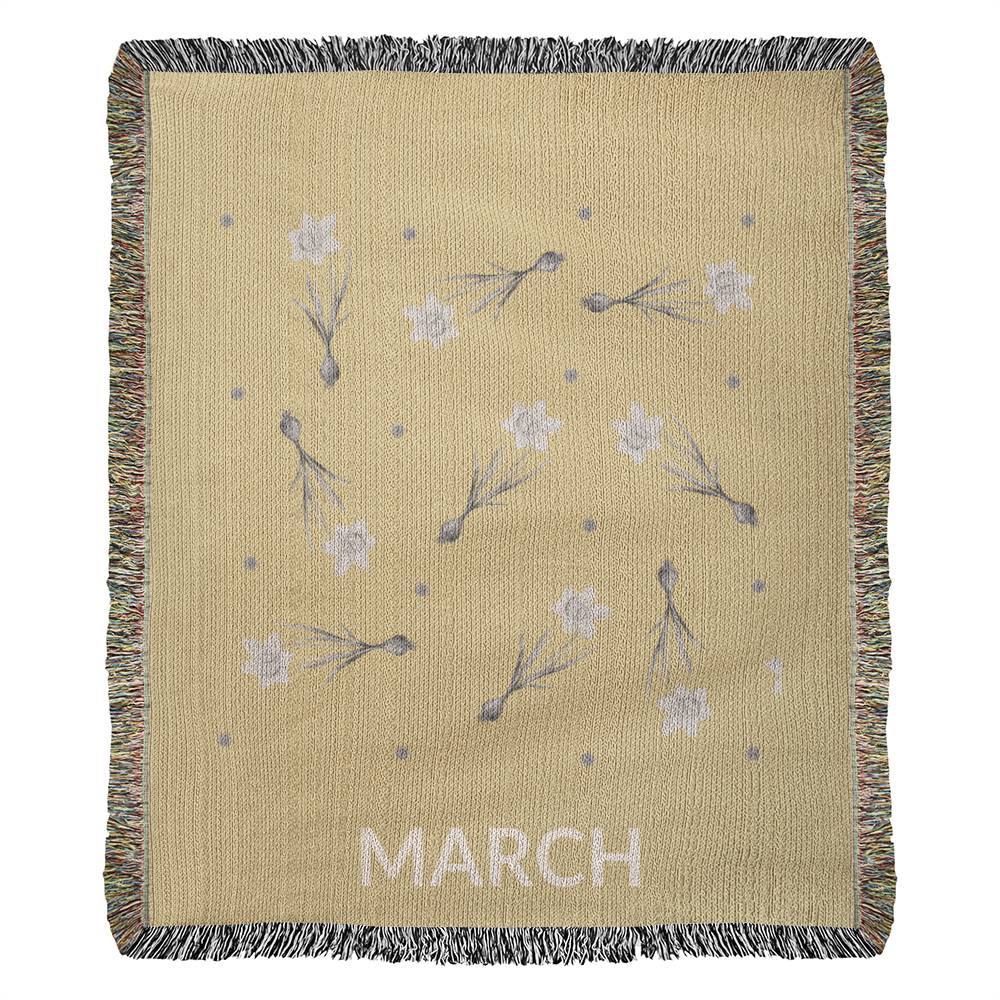 Yellow - March - Daffodil Heirloom Birth Month Flower Woven Blanket