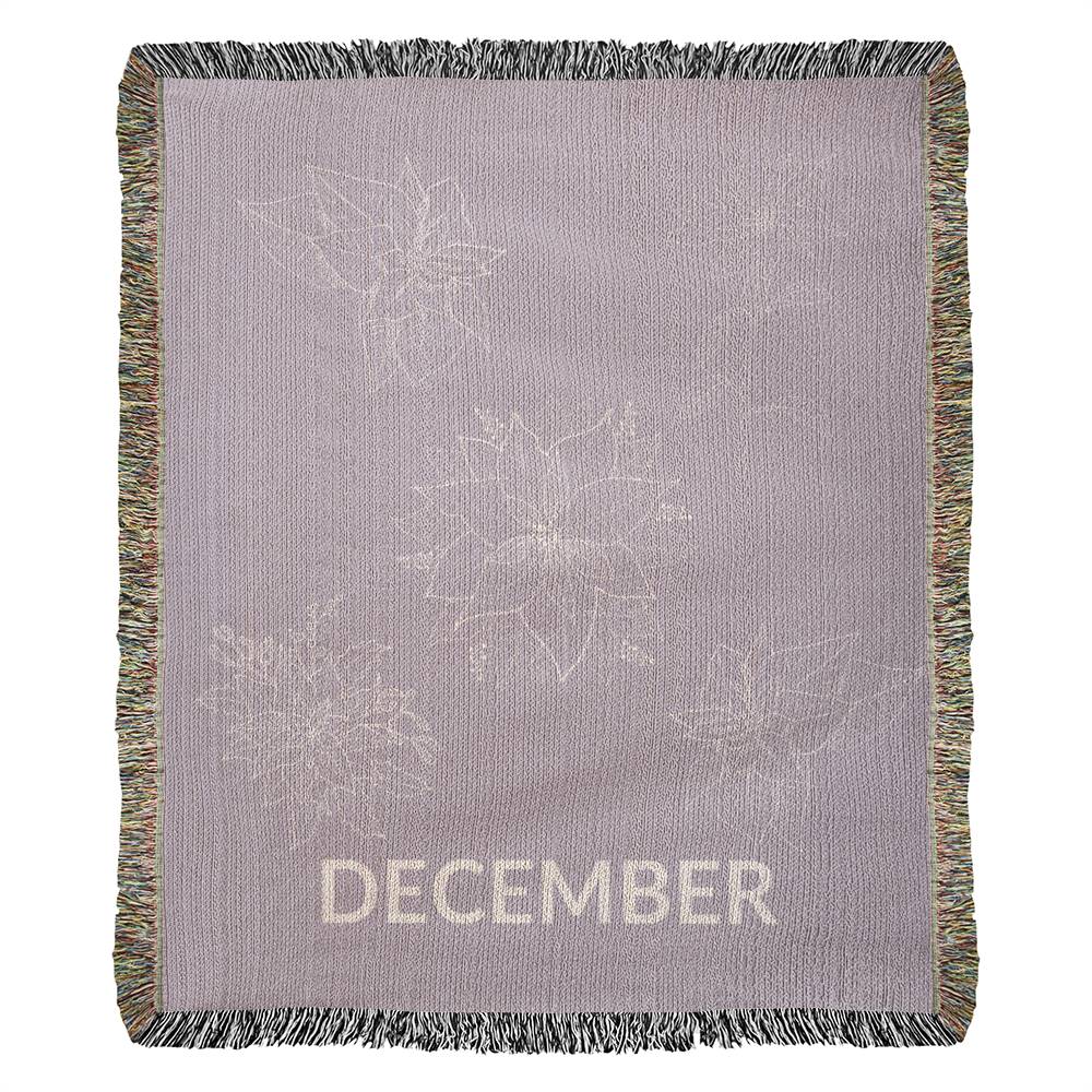 Plum - December - Poinsettia Heirloom Birth Month Flower Woven Blanket