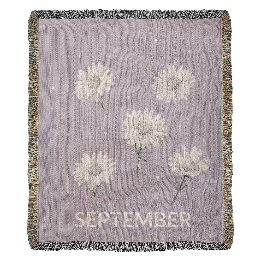 Plum - Septemberr - Aster Heirloom Birth Month Flower Woven Blanket