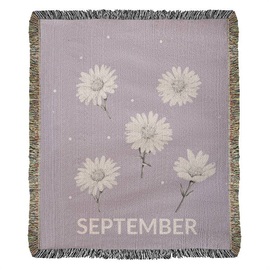 Plum - Septemberr - Aster Heirloom Birth Month Flower Woven Blanket