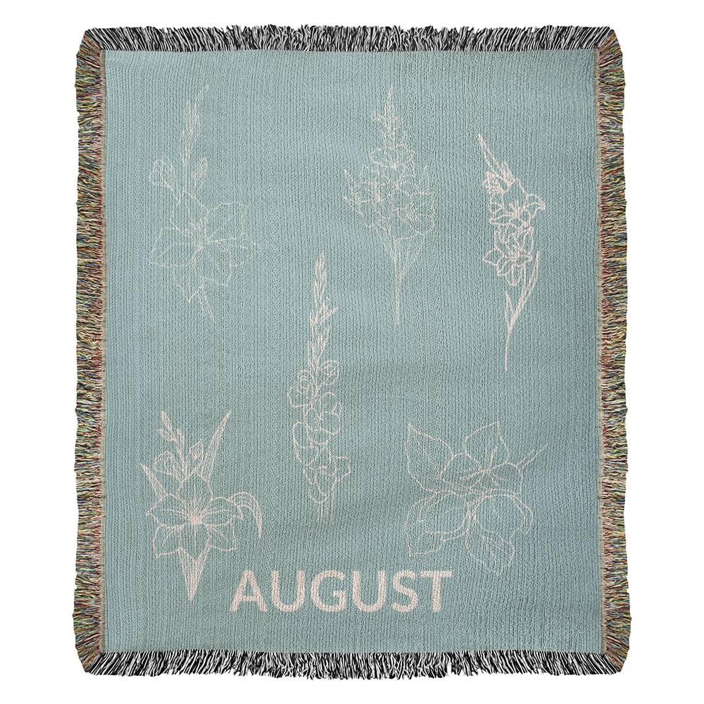 Aqua - August - Gladiolus Heirloom Birth Month Flower Woven Blanket