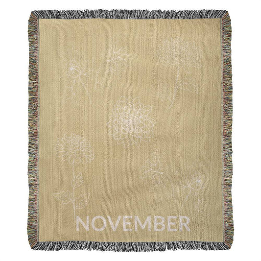 Yellow - November - Chrysanthemum Heirloom Birth Month Flower Woven Blanket