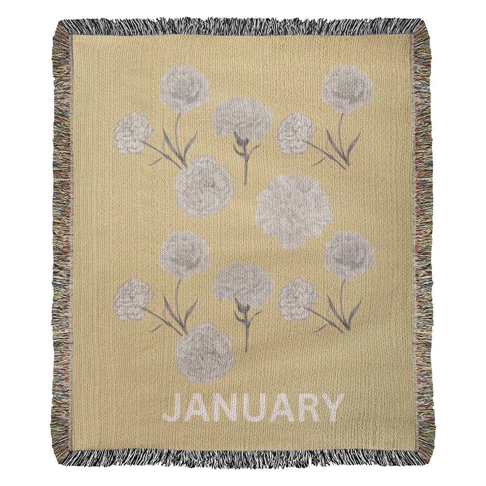 Yellow - January - Carnation Heirloom Birth Month Flower Woven Blanket