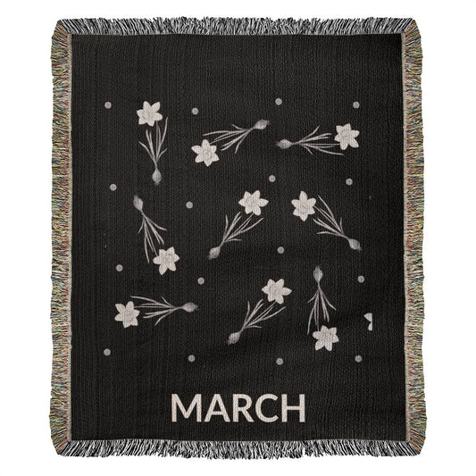 Black - March - Daffodil Heirloom Birth Month Flower Woven Blanket