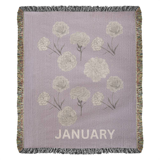 Plum - January - Carnation Heirloom Birth Month Flower Woven Blanket