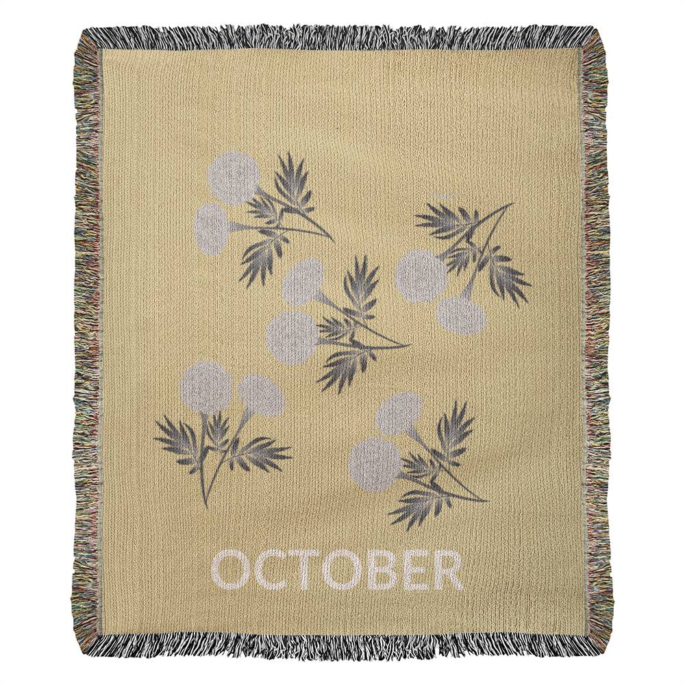 Yellow - October - Marigold Heirloom Birth Month Flower Woven Blanket