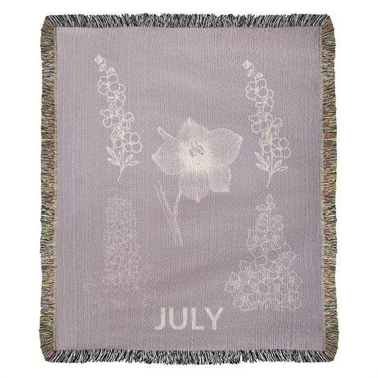 Plum - July - Larkspur Heirloom Birth Month Flower Woven Blanket