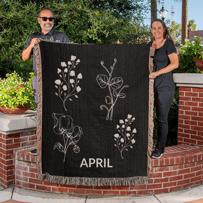 Black - April - Sweet Pea Heirloom Birth Month Flower Woven Blanket