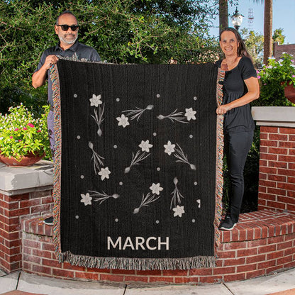 Black - March - Daffodil Heirloom Birth Month Flower Woven Blanket