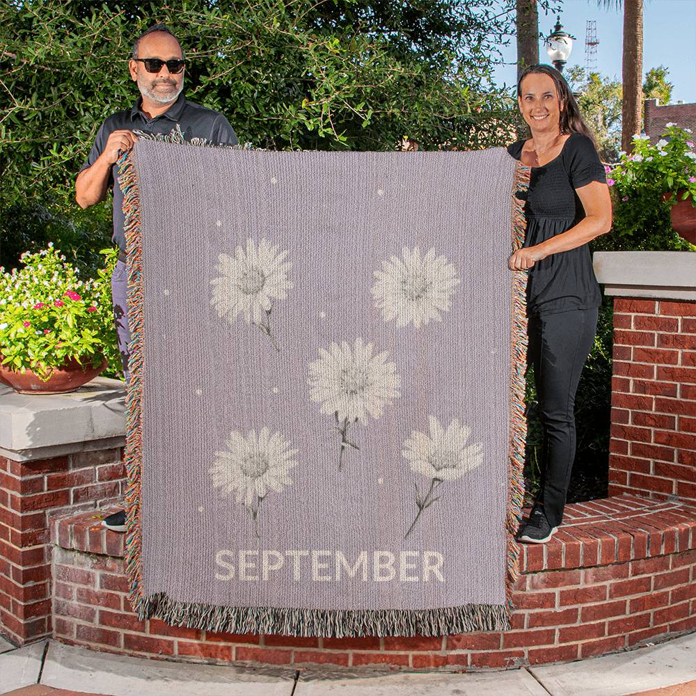 Plum - Septemberr - Aster Heirloom Birth Month Flower Woven Blanket