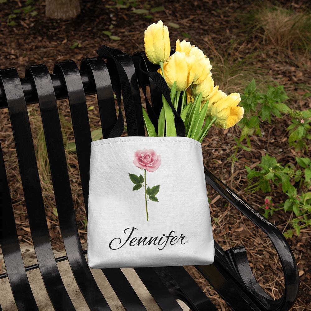 Personalized Birth Month Flower Classic Canvas Tote Bag with Matching Makeup Bag