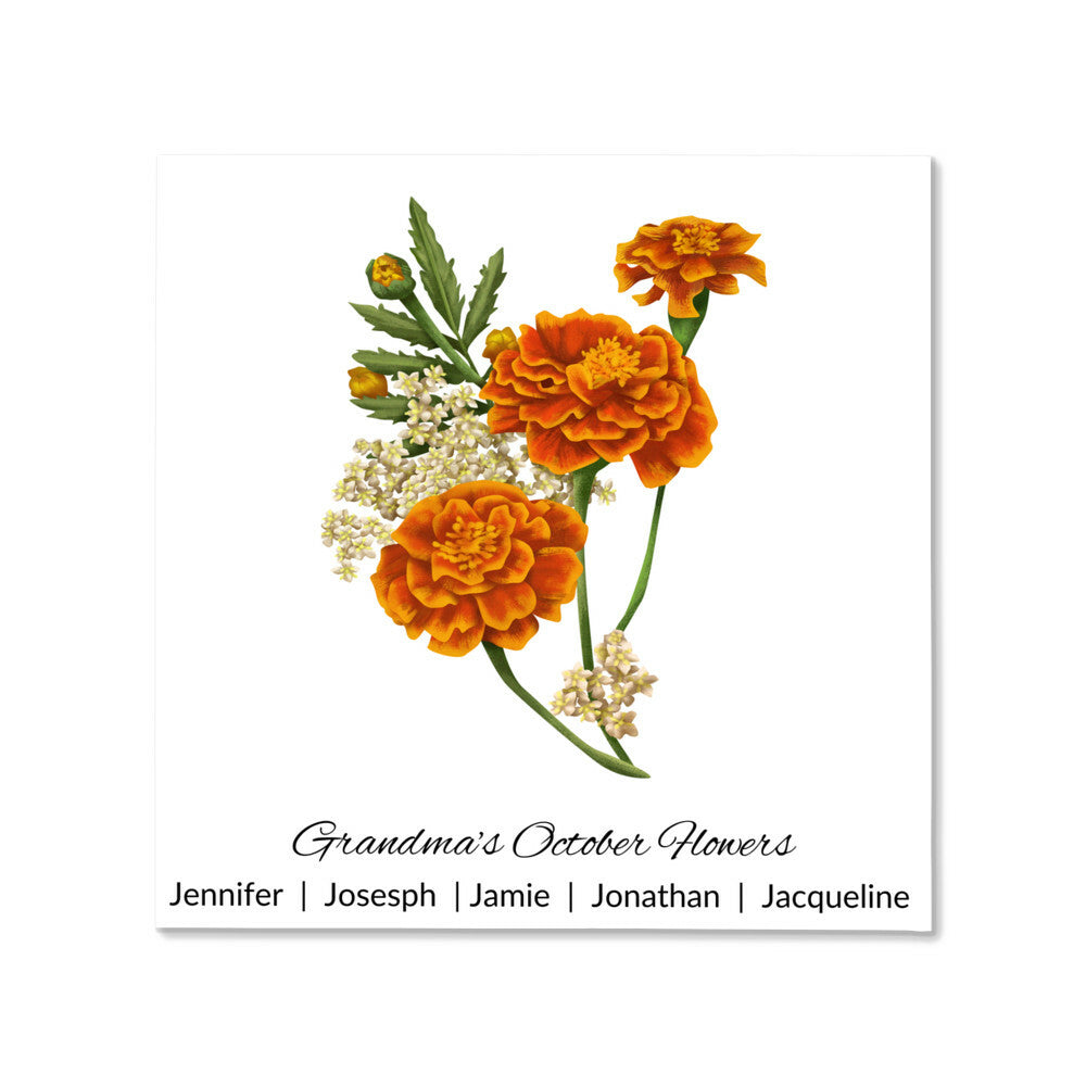 Personalized Birth Month Flower Canvas Wall Art for Mom or Grandma - October