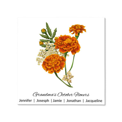 Personalized Birth Month Flower Canvas Wall Art for Mom or Grandma - October