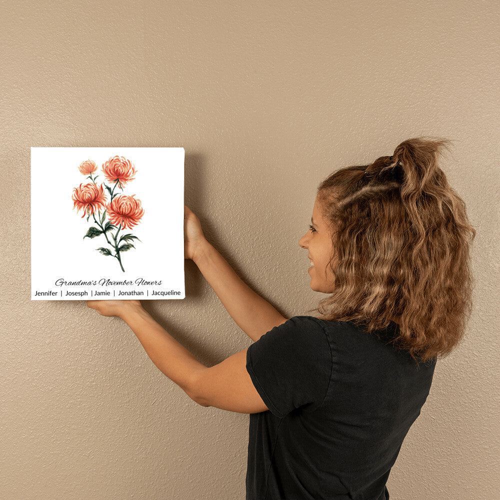 Personalized Birth Month Flower Canvas Wall Art for Mom or Grandma - November Flowers