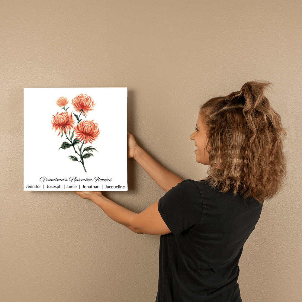 Personalized Birth Month Flower Canvas Wall Art for Mom or Grandma - November Flowers