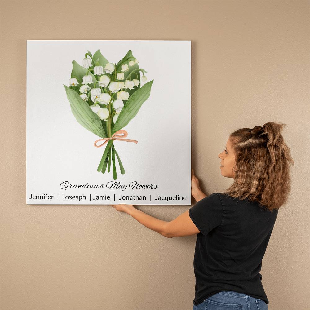 Personalized Birth month Flower Canvas Wall Art for Mom or Grandma - May Flowers