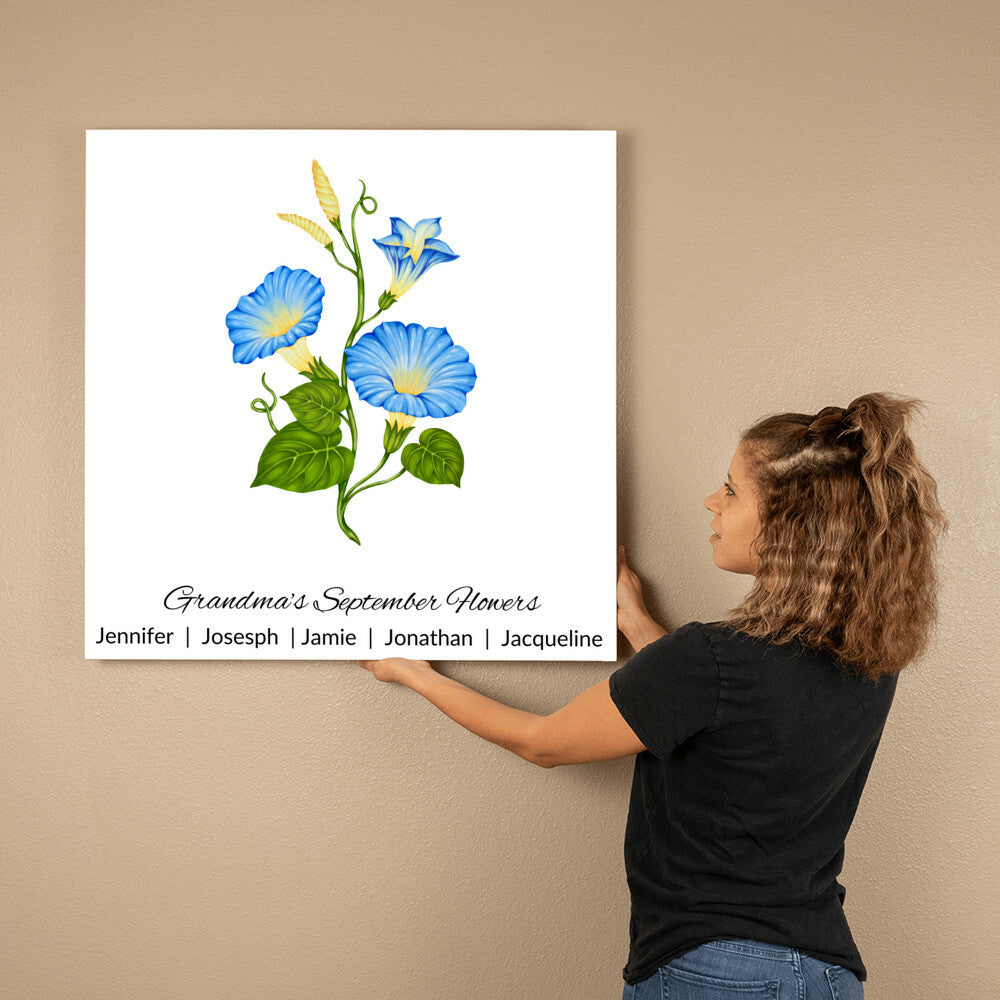 Personalized Birth Month Flower Canvas Wall Art for Mom or Grandma - September