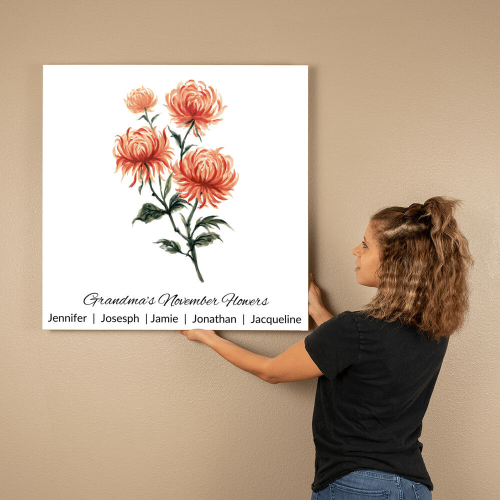 Personalized Birth Month Flower Canvas Wall Art for Mom or Grandma - November Flowers