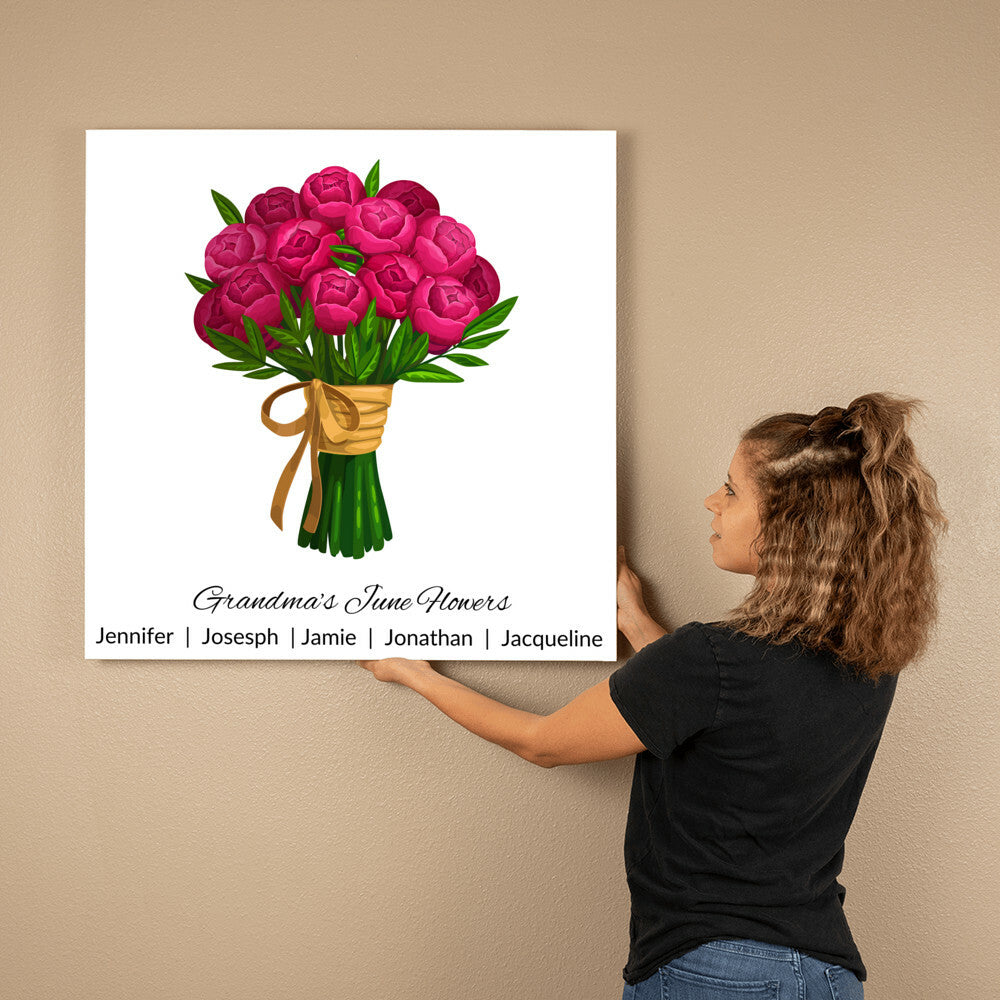 Personalized Birth Month Flower Canvas Wall Art for Mom or Grandma - June Flowers