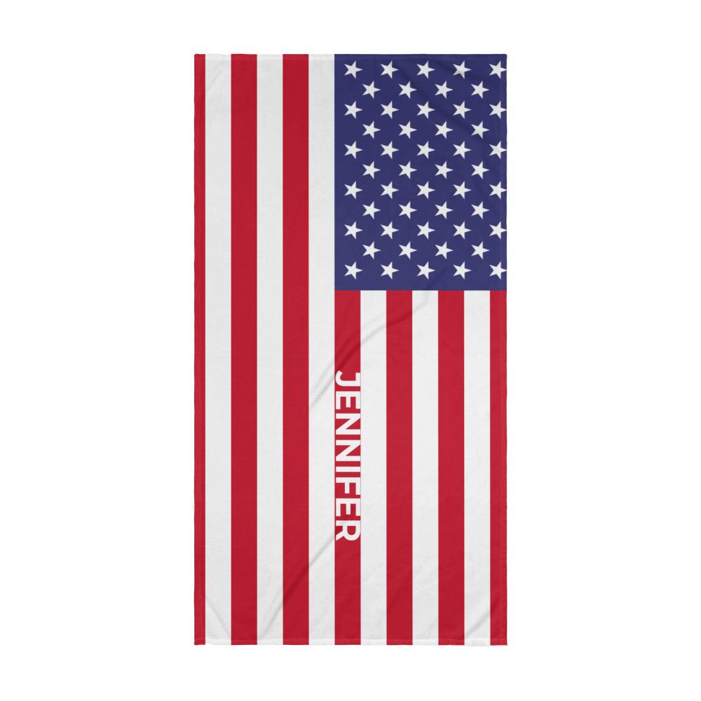 Personalized American Flag Beach Towel