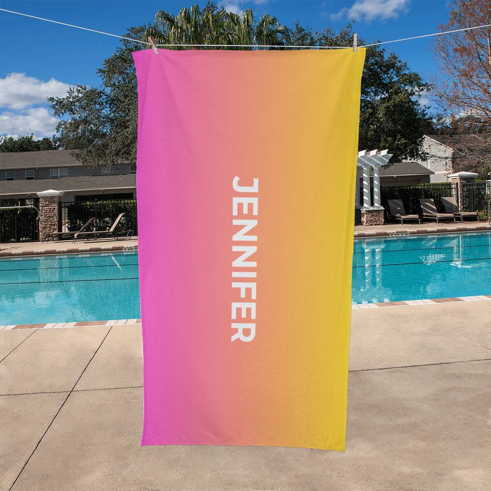 Personalized Umbre Color Beach Towel - Yellow/Pink