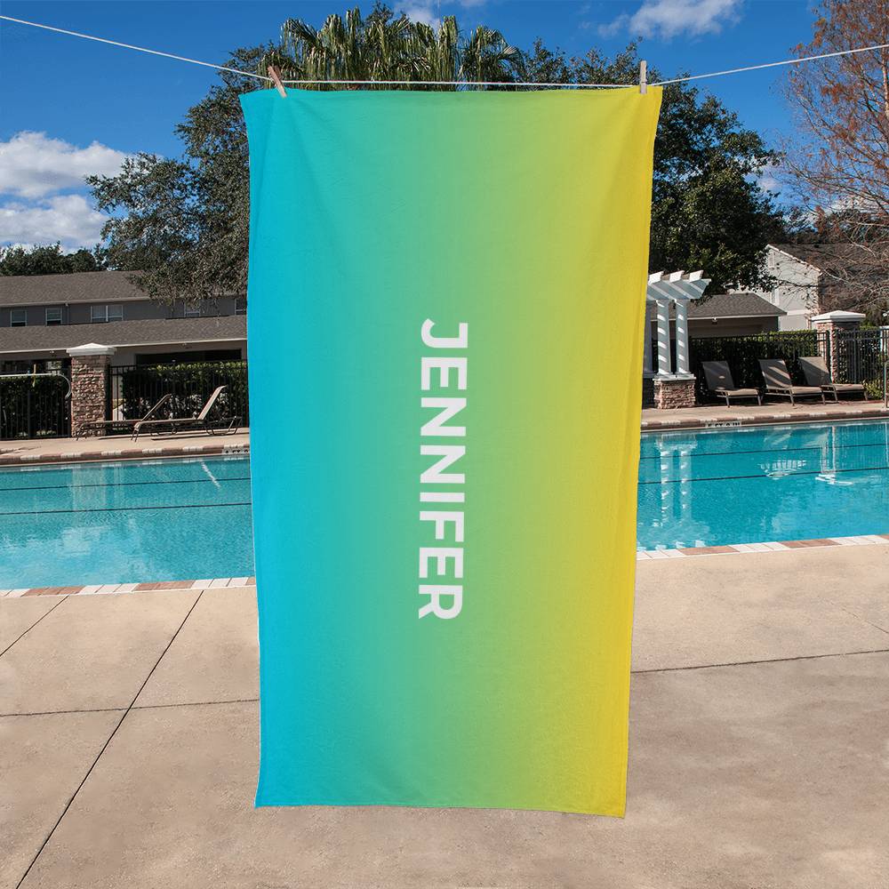 Personalized Umbre Color Beach Towel - Bright Yellow/Blue