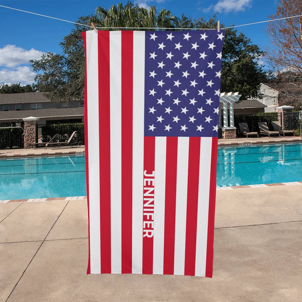 Personalized American Flag Beach Towel