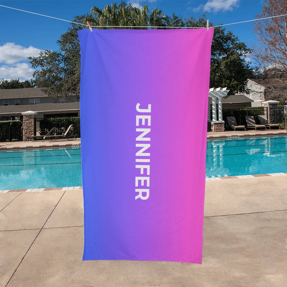 Personalized Umbre Color Beach Towel - Fusia/Blue