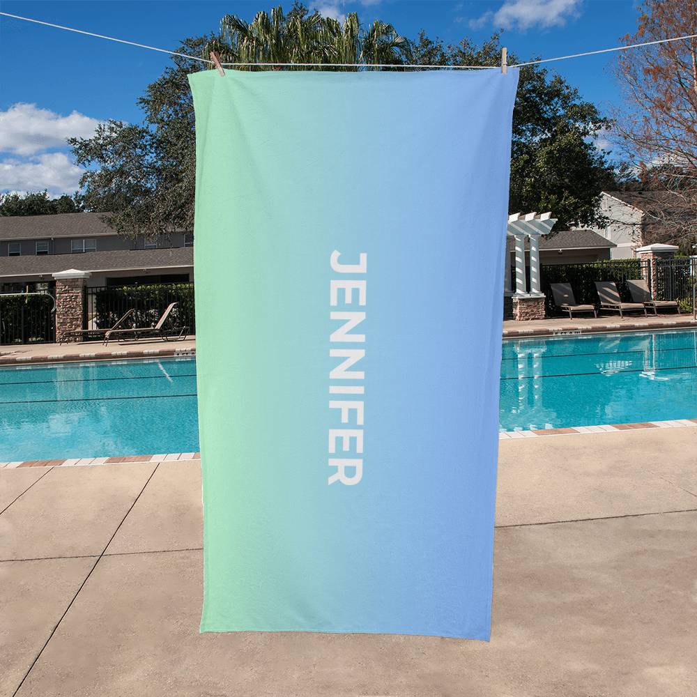 Personalized Umbre Color Beach Towel - Lt Blue/Green