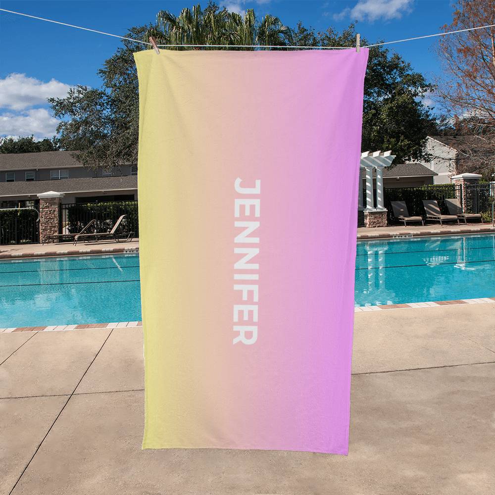 Personalized Umbre Color Beach Towel - Lt Pink/Yellow