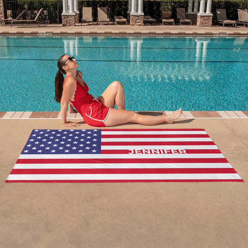 Personalized American Flag Beach Towel