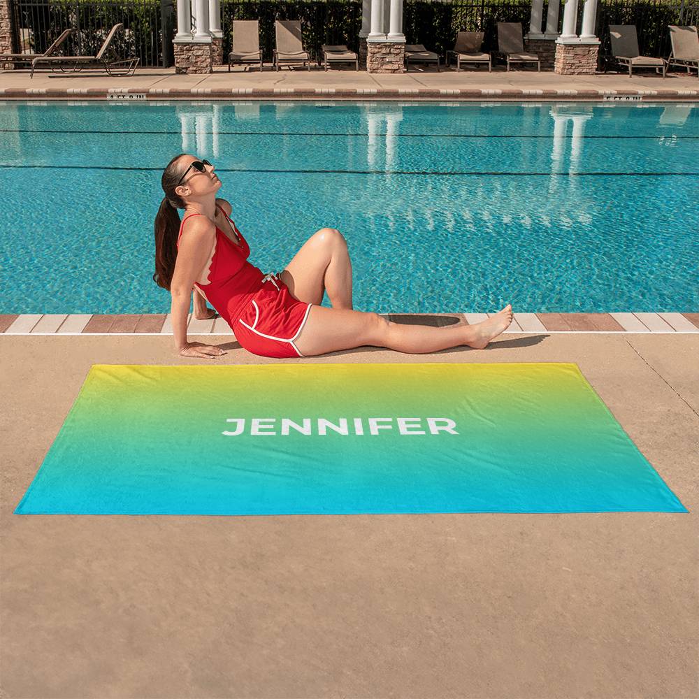 Personalized Umbre Color Beach Towel - Bright Yellow/Blue