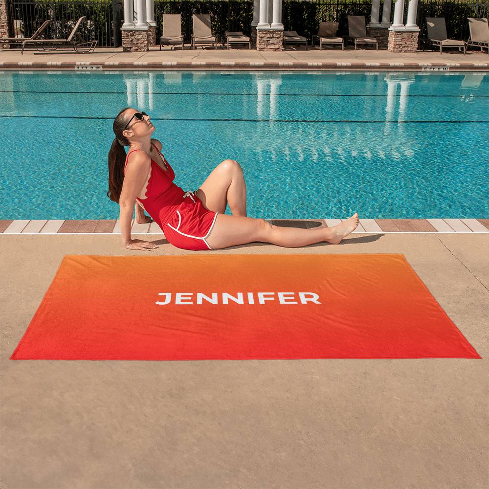 Personalized Umbre Color Beach Towel - Orange/Red