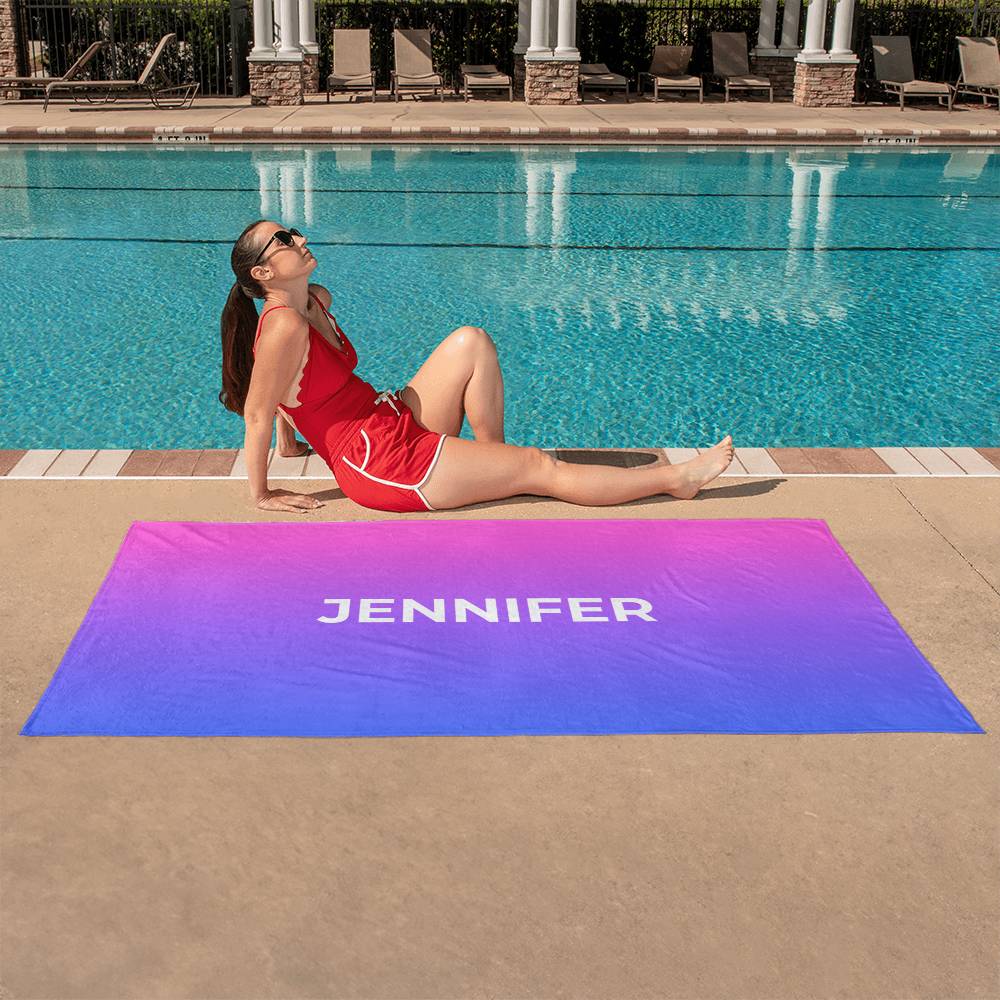 Personalized Umbre Color Beach Towel - Fusia/Blue