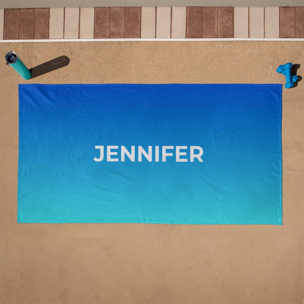 Personalized Umbre Color Beach Towel - Bright Blue/Aqua