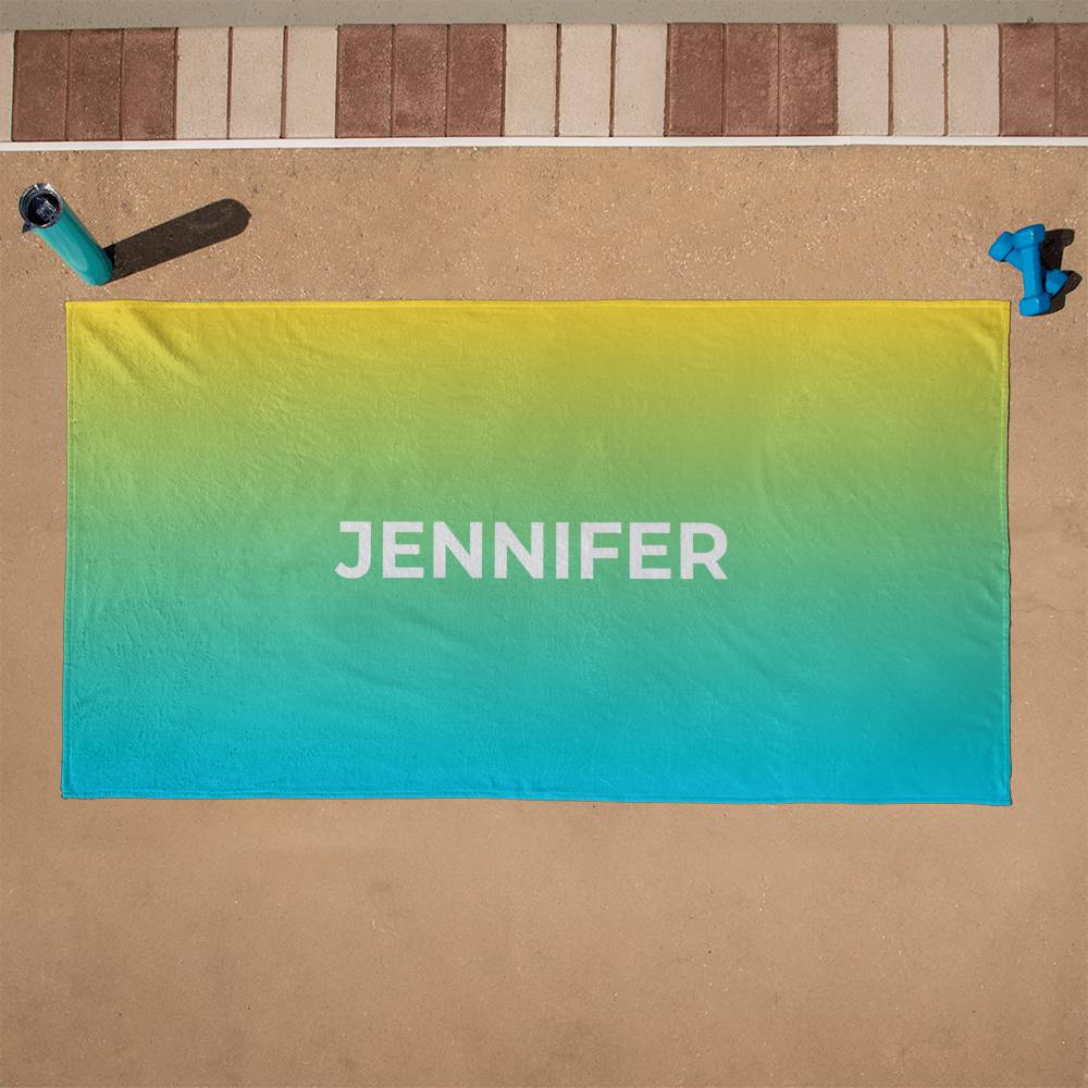 Personalized Umbre Color Beach Towel - Bright Yellow/Blue