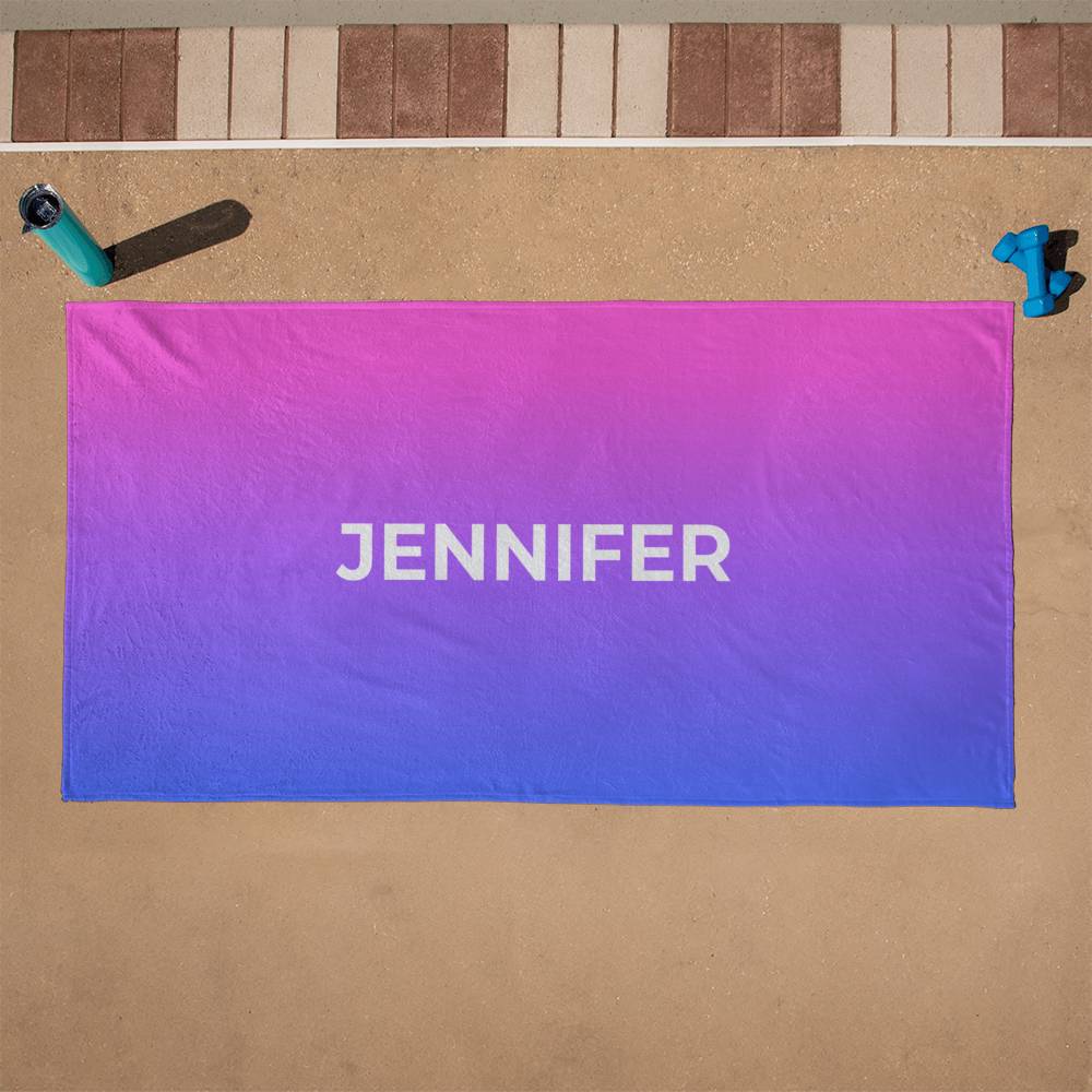 Personalized Umbre Color Beach Towel - Fusia/Blue