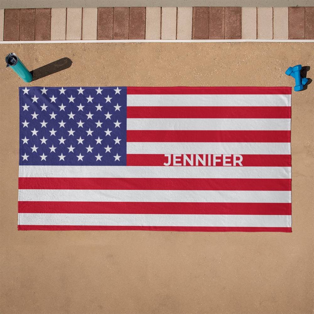 Personalized American Flag Beach Towel