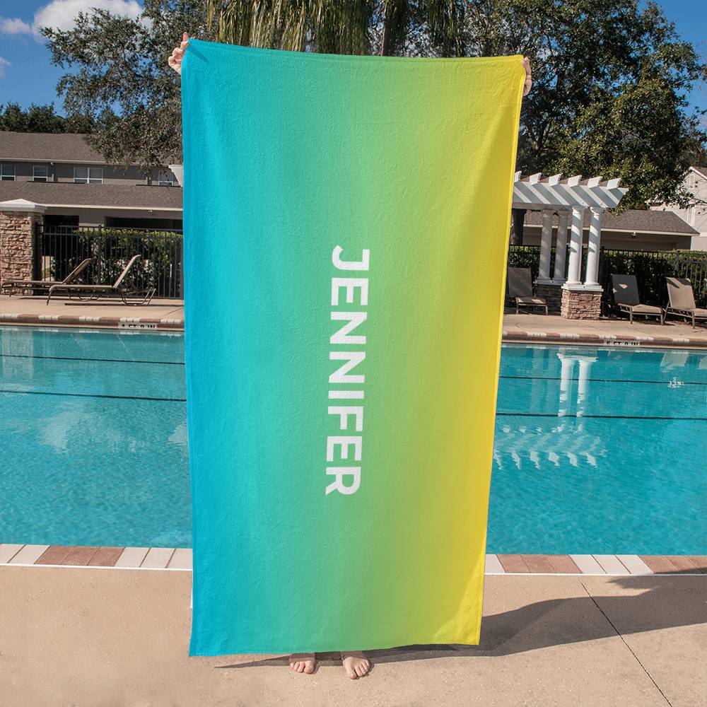 Personalized Umbre Color Beach Towel - Bright Yellow/Blue