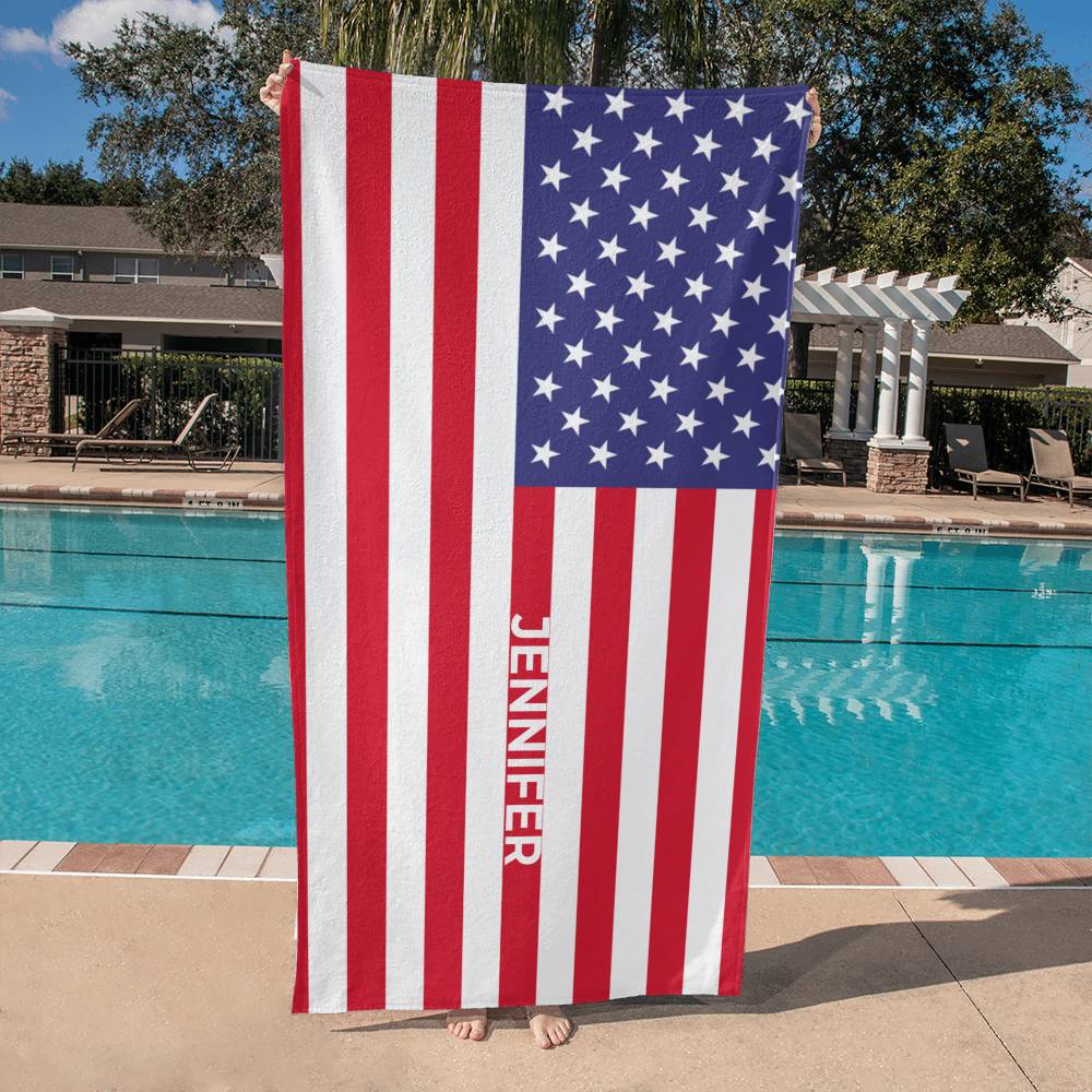 Personalized American Flag Beach Towel