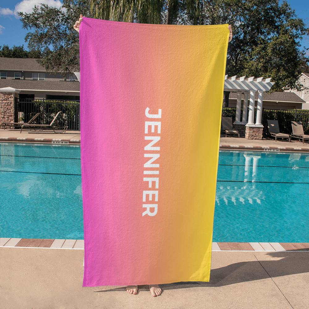 Personalized Umbre Color Beach Towel - Yellow/Pink