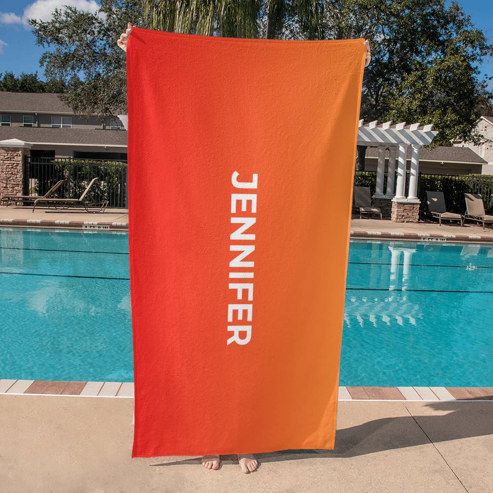 Personalized Umbre Color Beach Towel - Orange/Red